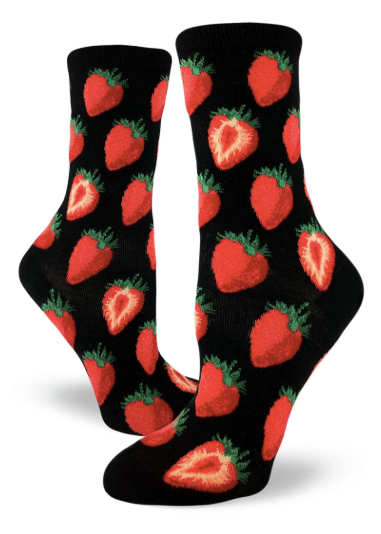 Sock - Small Crew: Sweet Strawberries - Black