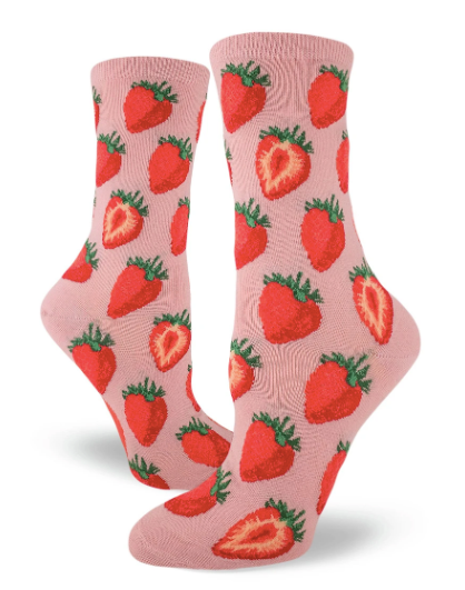 Sock - Small Crew: Sweet Strawberries - Petal Pink