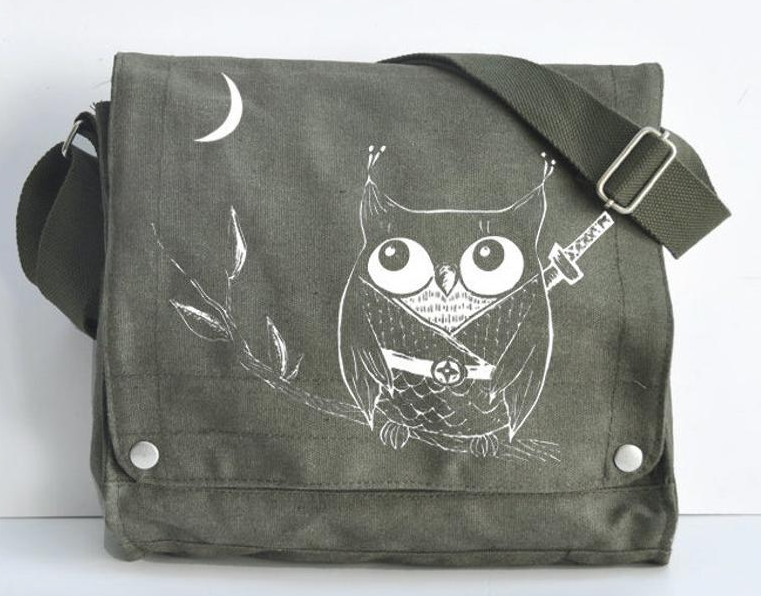 Bag - Messenger - Olive - Samurai Owl