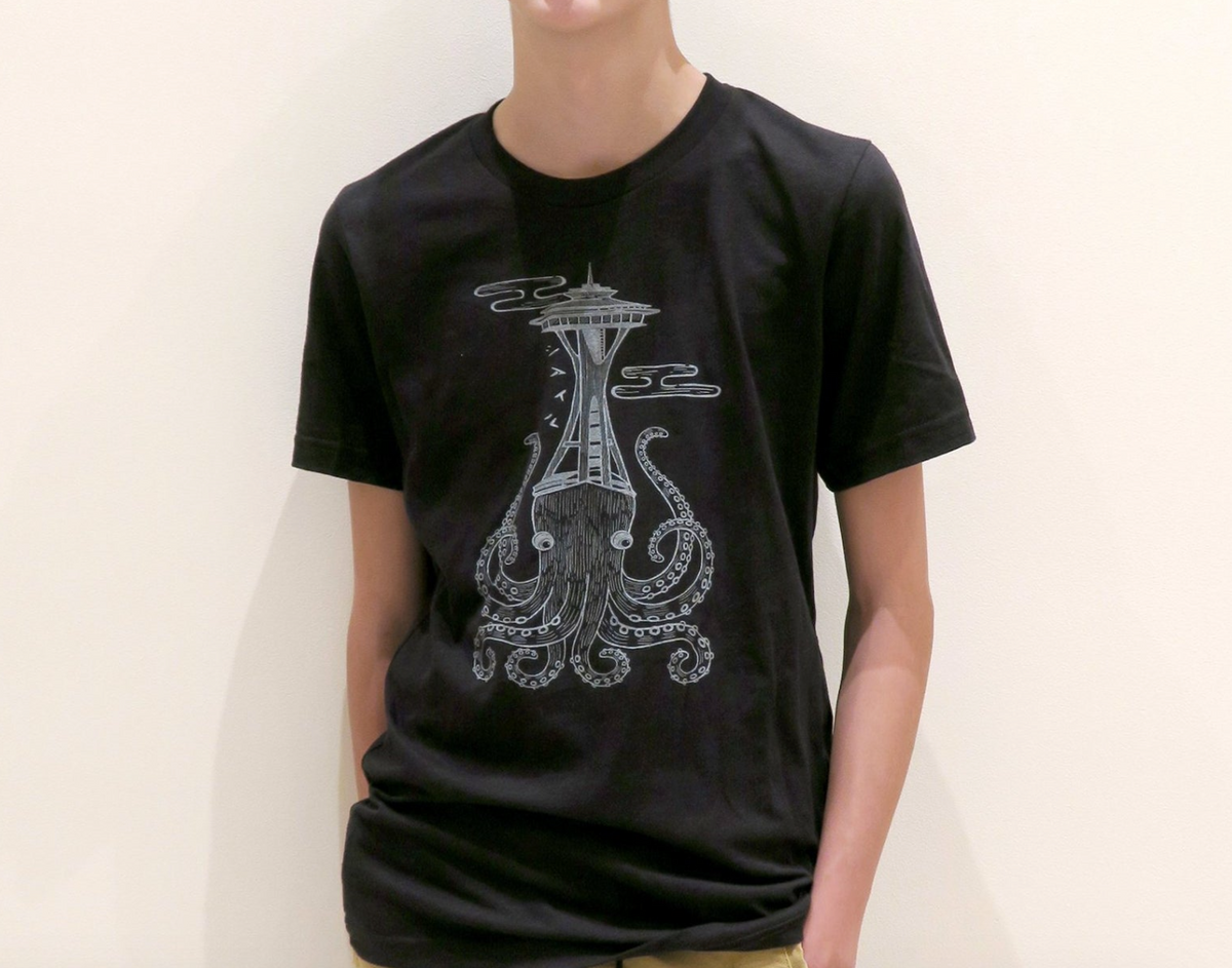 Youth Shirt: Octopus on Space Needle - Unisex Crew