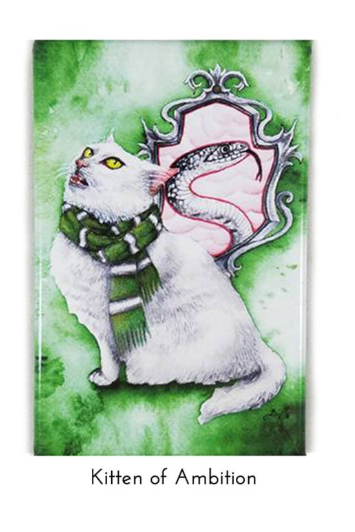 Magnet - Kitten of Ambition (green & silver)