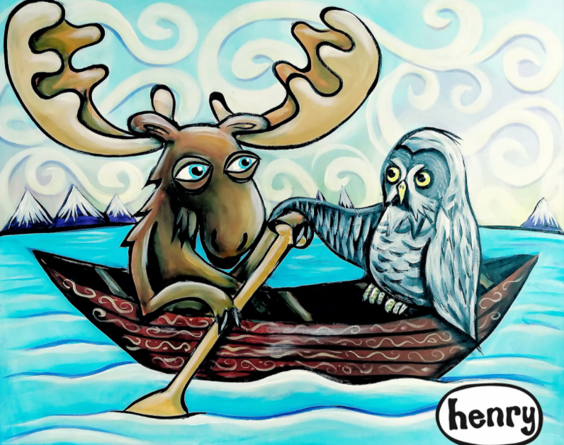 Sticker - Moose and Owl Canoe