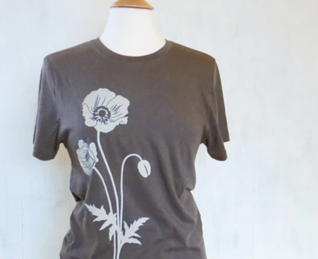 SALE Shirt: Grey Poppy Flower - Unisex Crew