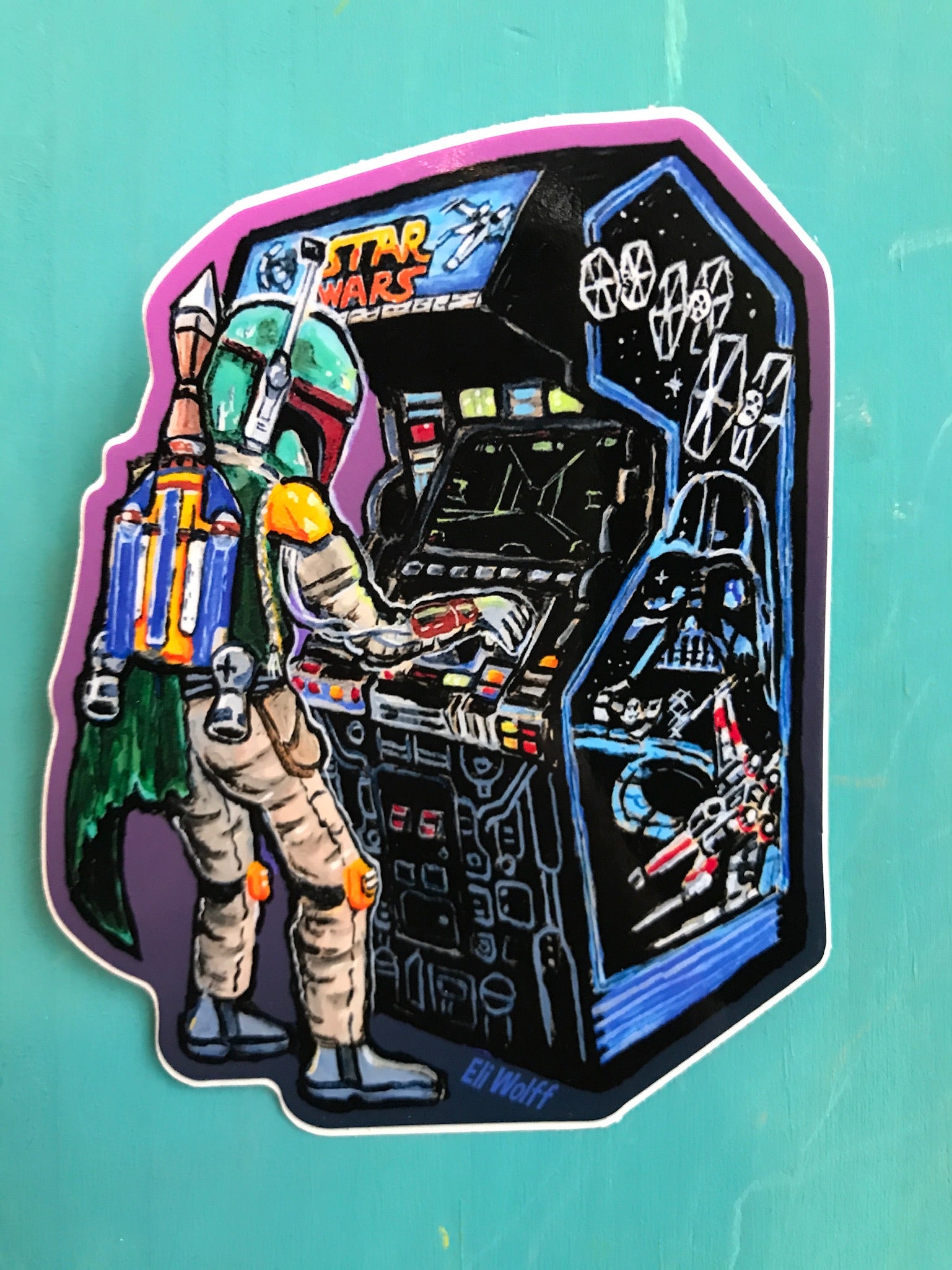 Sticker - Boba Fett Playing Star Wars