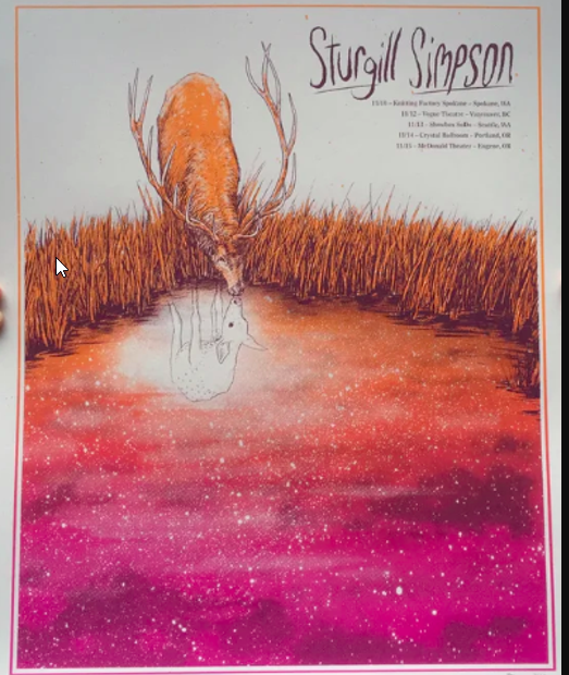 Print - Sturgill Simpson Poster - 16x20 (Barry the art Guy) Barry Blankenship (fawn reflected to stag)