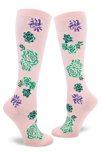 Sock - Knee-High: Succulent Plants - Petal Pink