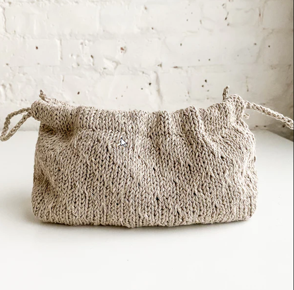 DIY - Trellis Stitch Drawstring Bag Knit Kit - Ivory with Needles