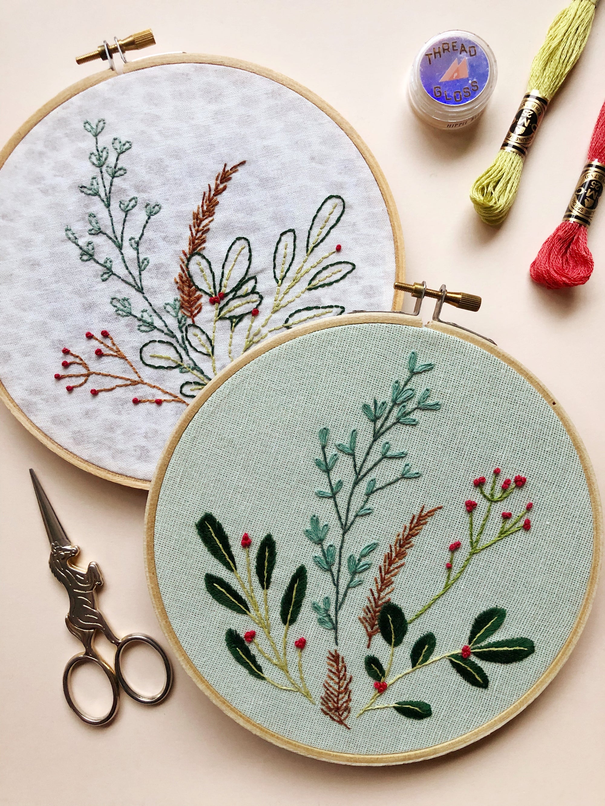 EMBROIDERY CLASS - Winter Botanicals Napkins