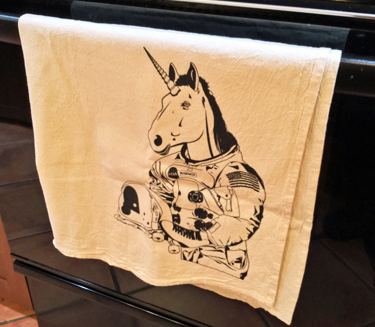 Kitchen Towel: Astronaut Unicorn - B&amp;W