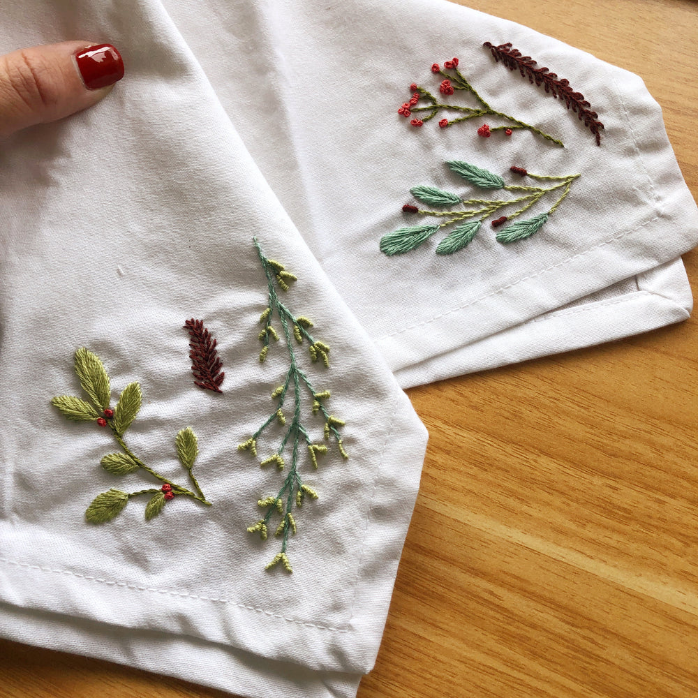 EMBROIDERY CLASS - Winter Botanicals Napkins - Monster