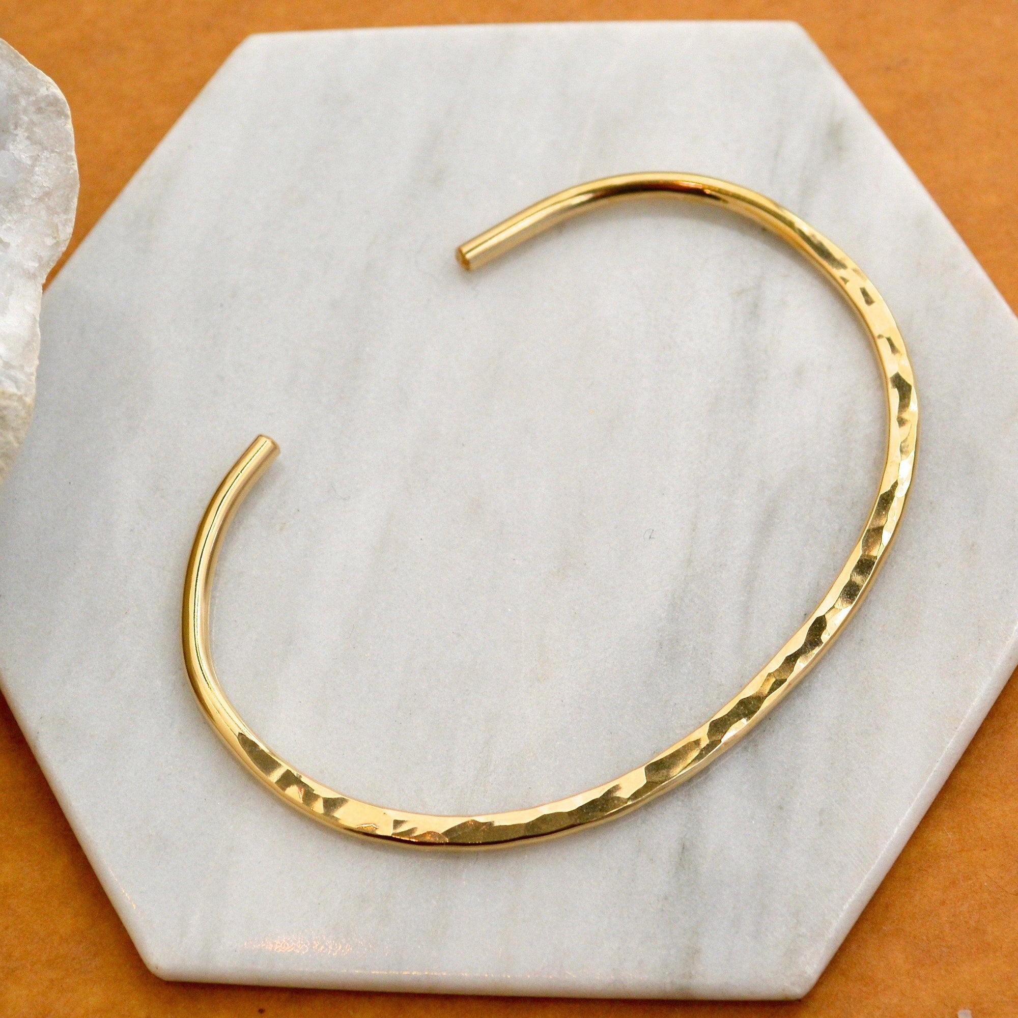 Canoe Cuff Bracelet - handmade 14K gold hammered oval cuff bracelet - Foamy Wader