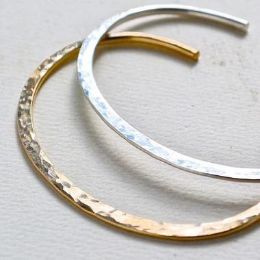 Canoe Cuff Bracelet - handmade hammered oval shimmering cuff bracelet - Foamy Wader