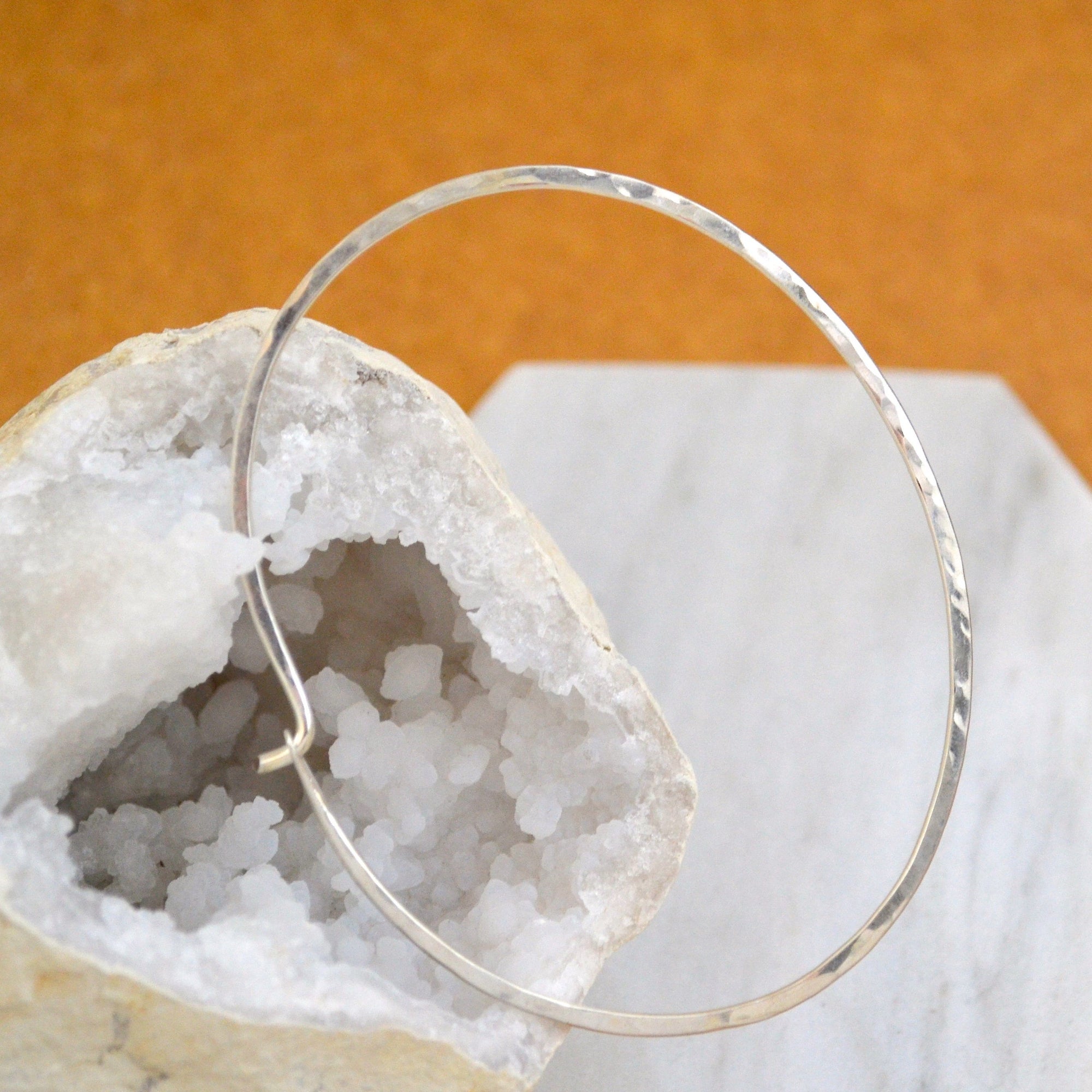 Sliver Bracelet - handmade oval bangle bracelet with hammered shimmer - Foamy Wader
