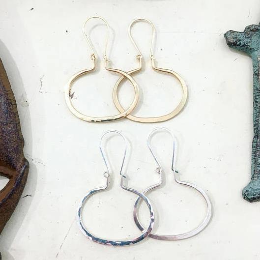 Canoe Petite Earrings - handmade oval hammered hoop dangle earrings in 14k gold - Foamy Wader