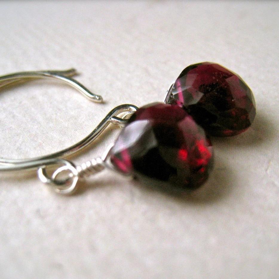 Cranberry Earrings - 14k gold crimson red garnet gemstone drop earrings - Foamy Wader