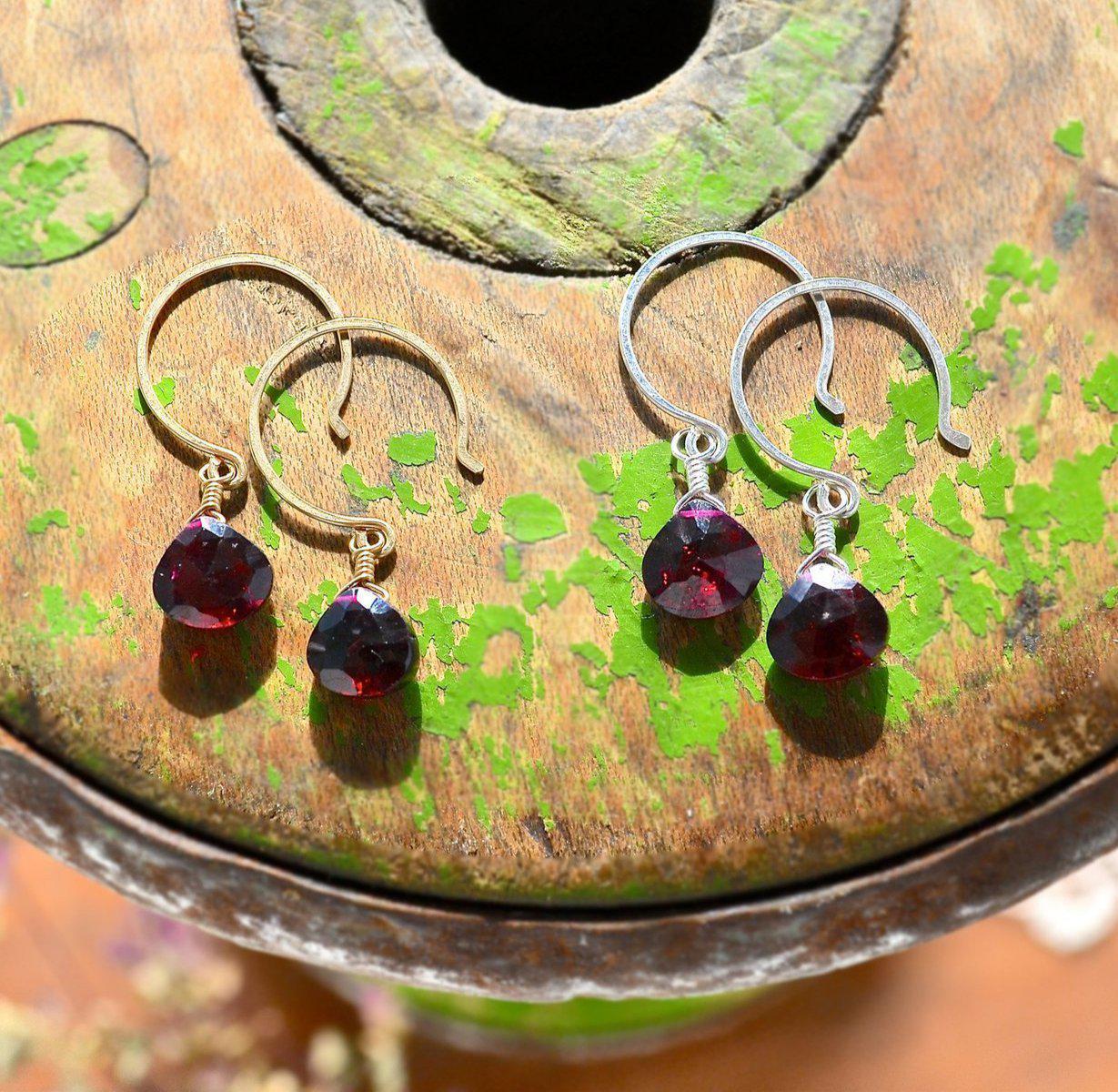 Cranberry Earrings - 14k gold crimson red garnet gemstone drop