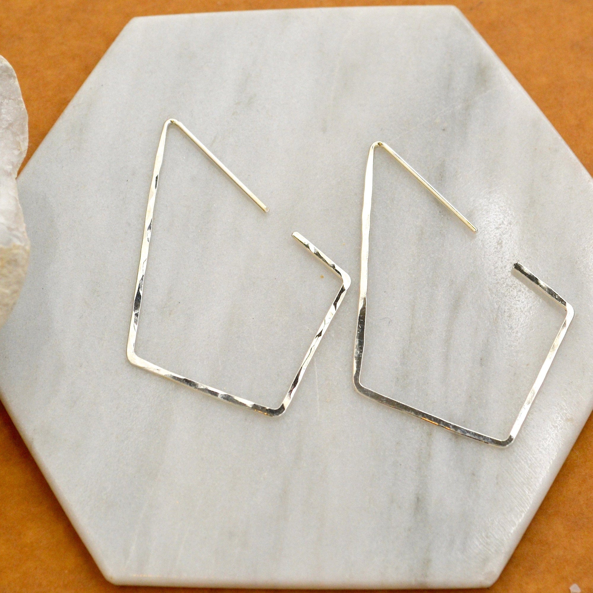 Dunes Hoop Earrings - hammered geometric kite diamond shape hoop earrings - Foamy Wader