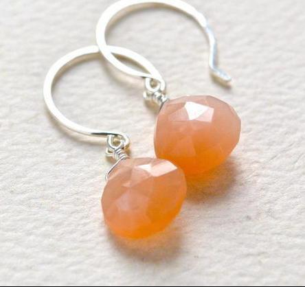 Dusk Earrings - peach moonstone simple everyday gemstone drop earrings -  Monster