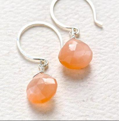 Dusk Earrings - 14k gold peach moonstone gemstone drop earrings - Foamy Wader