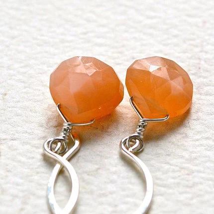 Dusk Earrings - peach moonstone simple everyday gemstone drop earrings -  Monster