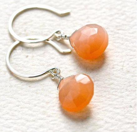 Dusk Earrings - peach moonstone gemstone drop earrings