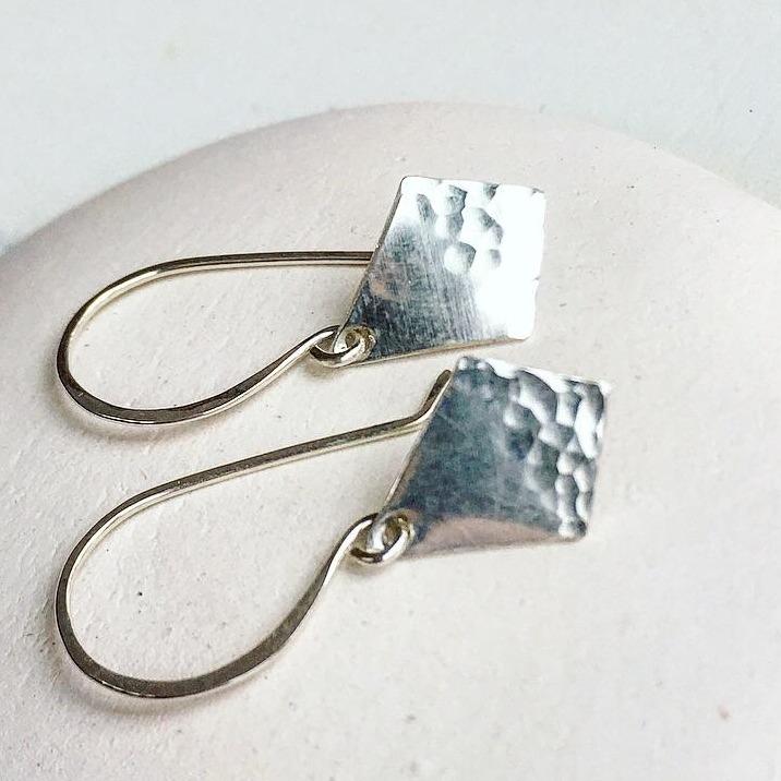 Floating Earrings - kite charm drop earrings with petite dappled diamond charms - Foamy Wader