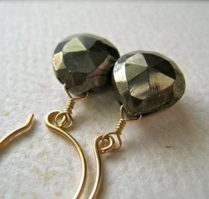 Heart of Gold Earrings - fools gold pyrite gemstone drop earrings - Foamy Wader