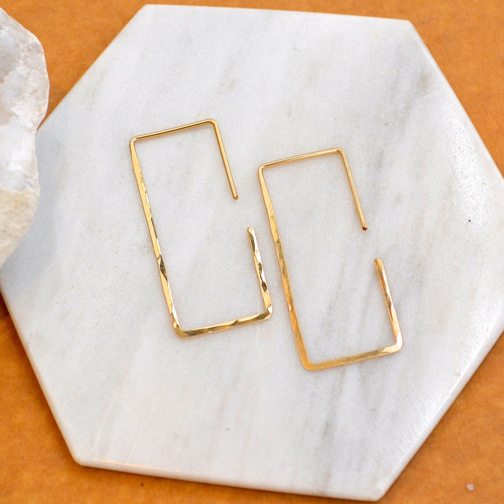 Mast Hoop Earrings - handmade hammered geometric rectangle hoop earrings - Foamy Wader