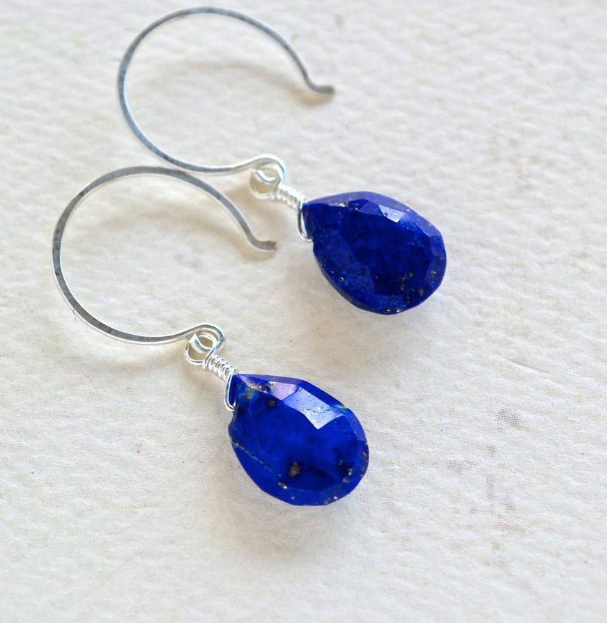 Midnight Earrings - cobalt blue lapis lazuli gemstone drop earrings - Foamy Wader