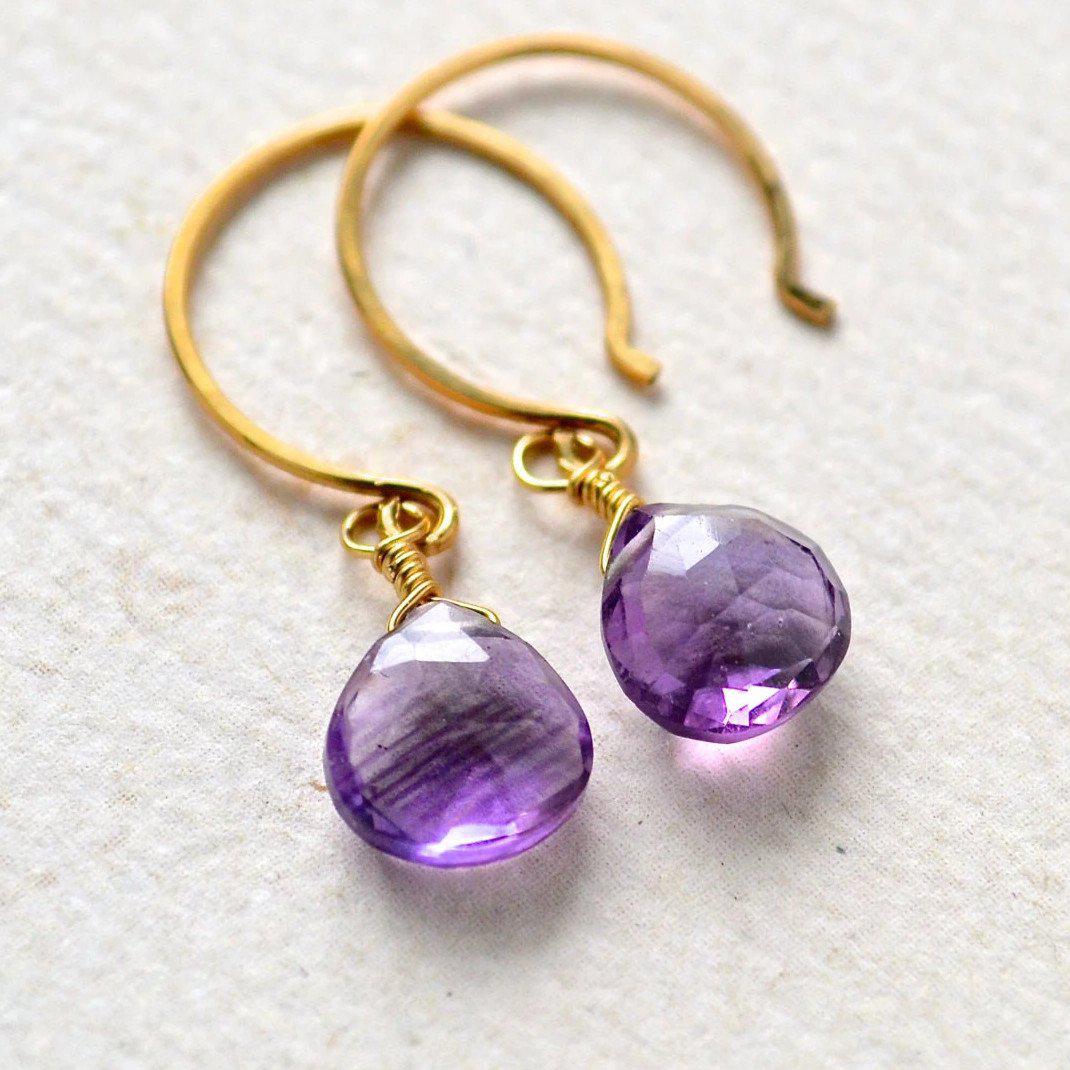 14k Yellow Gold Genuine 1.70 Cttw Amethyst & Diamond Dangle Earrings –  Exeter Jewelers