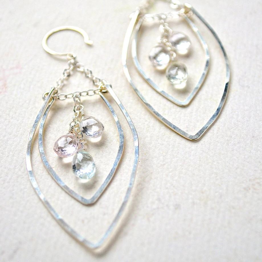 Rope Swing Earrings - handmade marquise dangle earrings with aquamarine - Foamy Wader