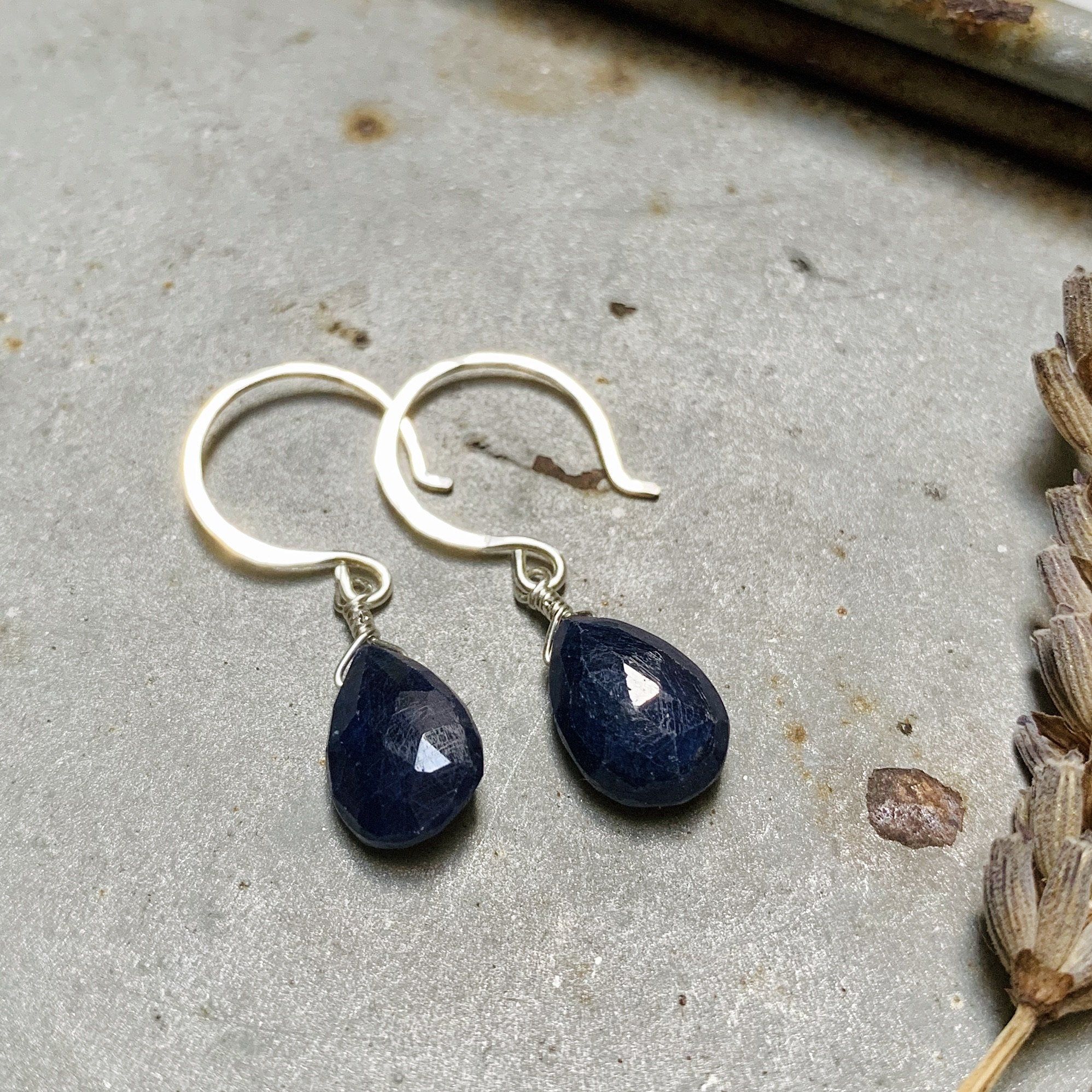 September Earrings - navy blue sapphire gemstone drop earrings - Foamy Wader