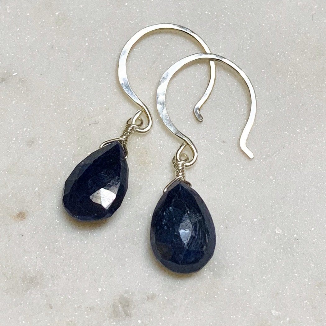 September Earrings - navy blue sapphire gemstone drop earrings - Foamy Wader