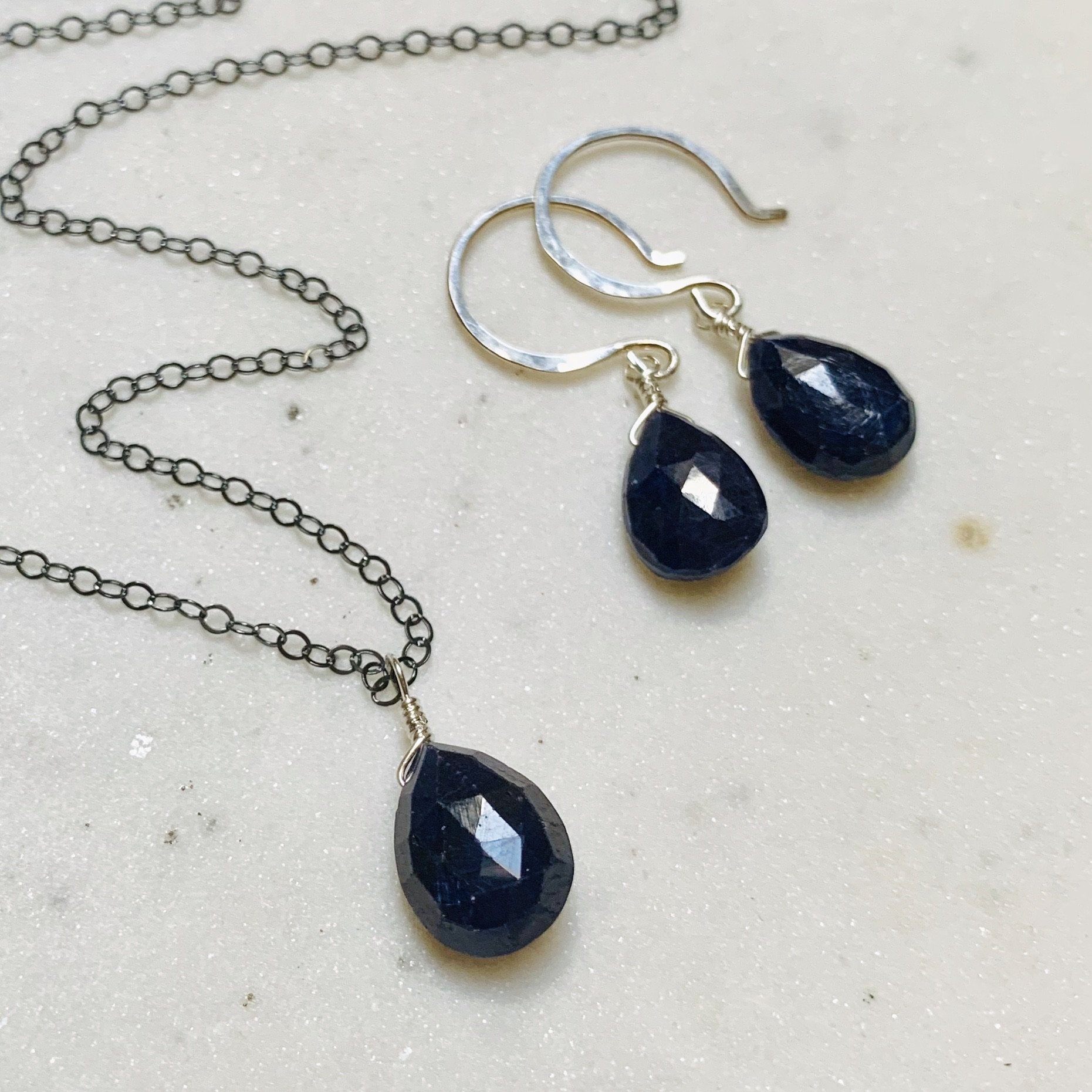 September Earrings - navy blue sapphire gemstone drop earrings - Foamy Wader