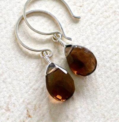 Silt Earrings - brown smoky quartz gemstone drop earrings - Foamy Wader