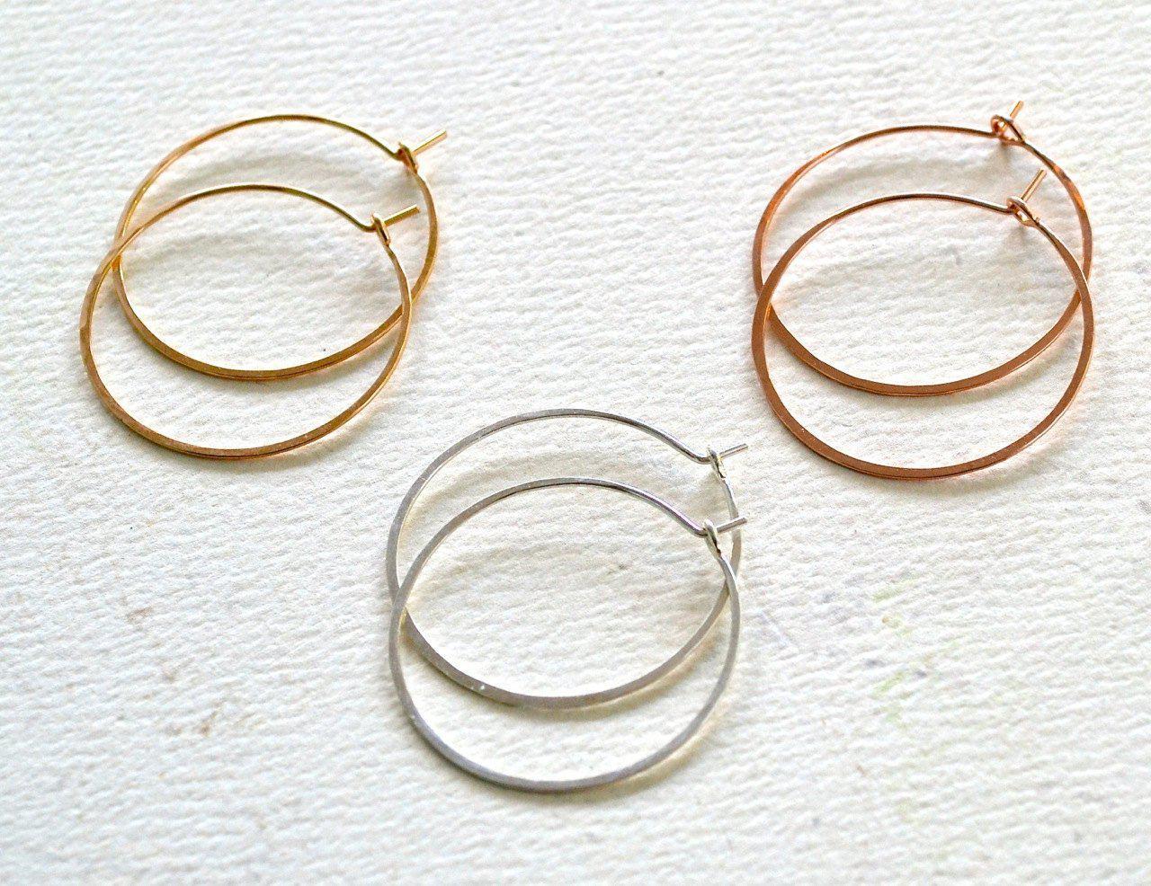 Sliver Hoop Earrings - handmade hammered lightweight thin hoop earrings - Foamy Wader