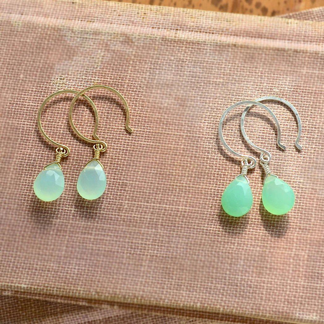 Soft Mint Earrings - mint green chrysoprase gemstone drop earrings - Foamy Wader