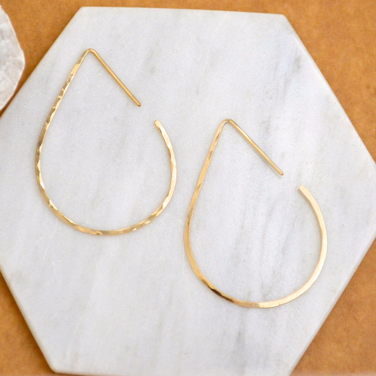 The Point Hoop Earrings - handmade hammered teardrop open hoop earrings - Foamy Wader