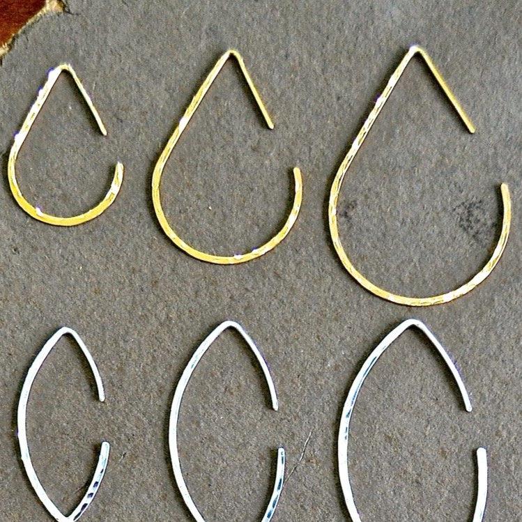 The Point Hoop Earrings - handmade hammered teardrop open hoop earrings - Foamy Wader