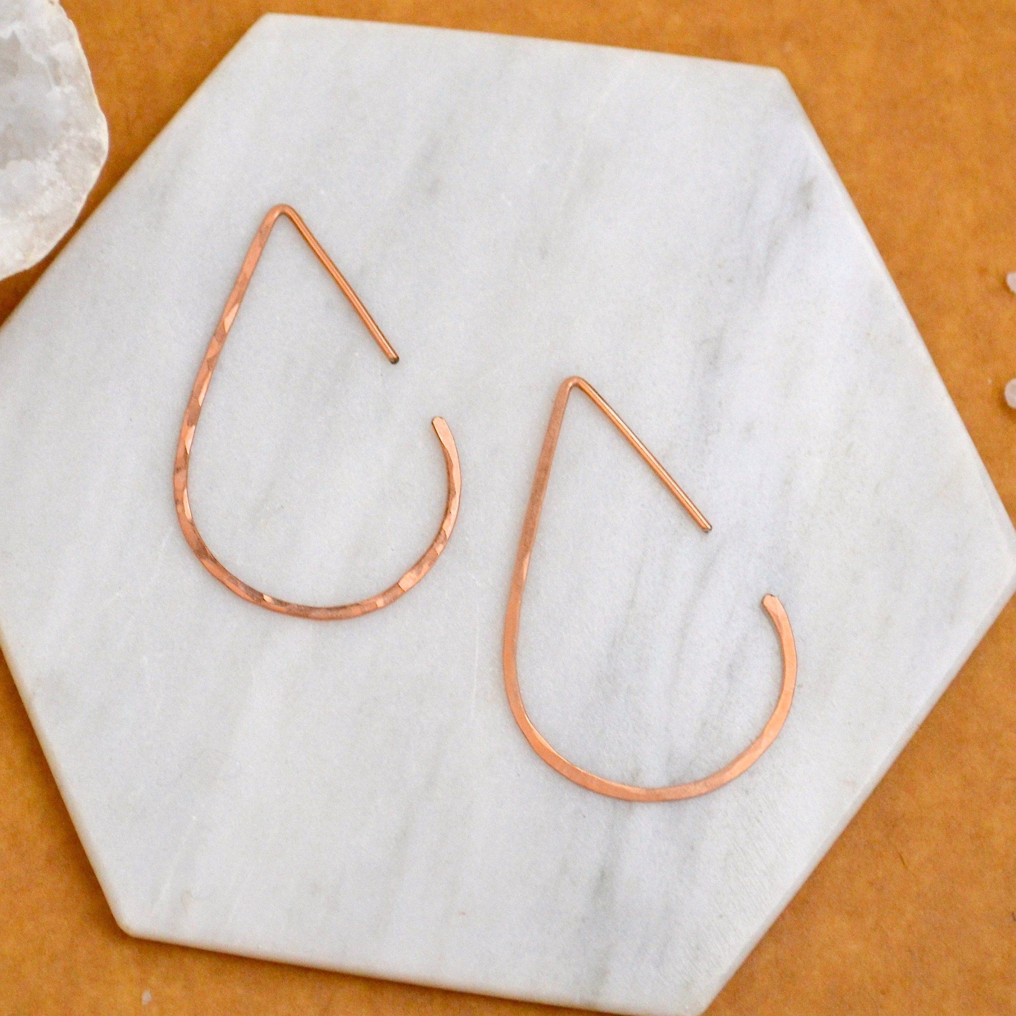 The Point Hoop Earrings - handmade hammered teardrop open hoop earrings - Foamy Wader