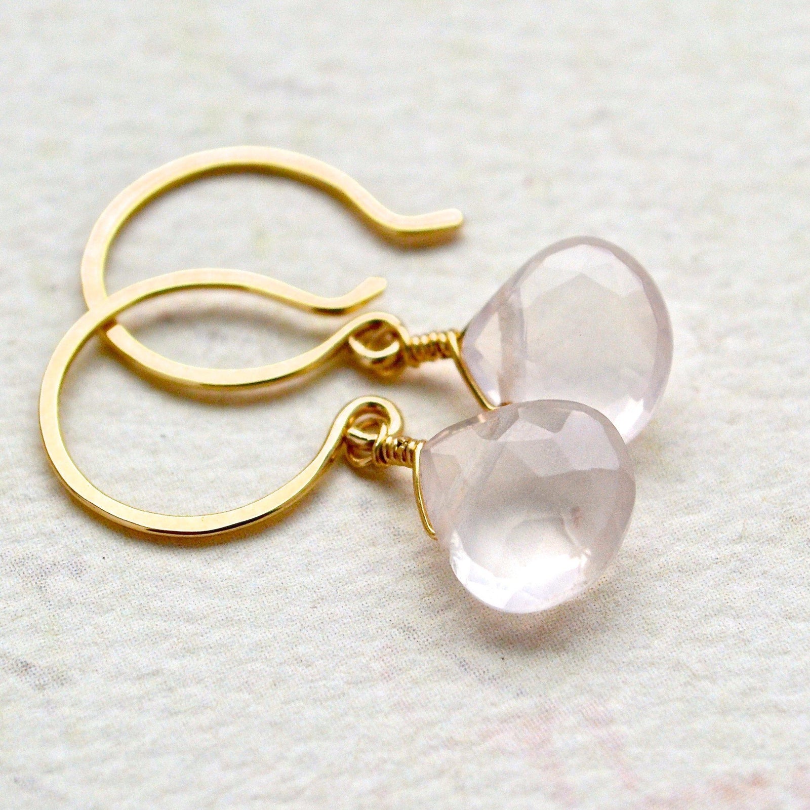 Vie en Rose Earrings - blush pink rose quartz gemstone drop earrings - Foamy Wader