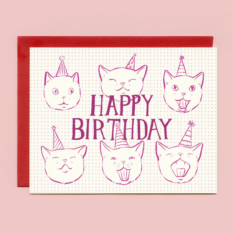 Card - Birthday Hat Cats
