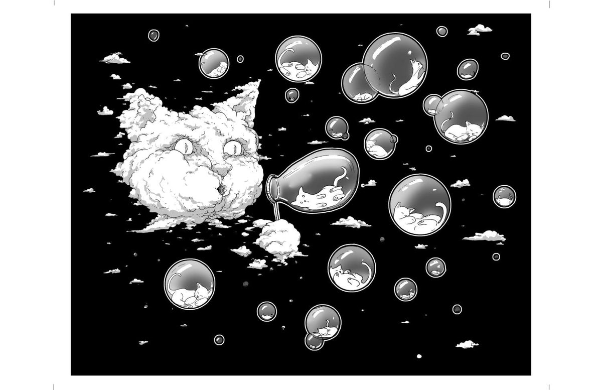 Print: Bubble Cat - B&amp;W