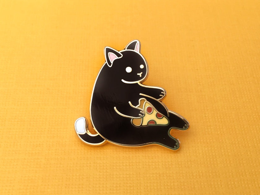 Enamel Pin - Black Pizza Cat