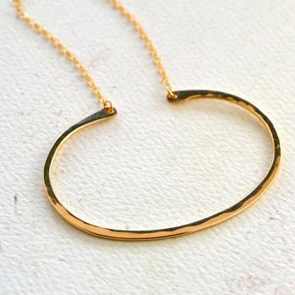 Canoe Necklace - handmade oval hammered boating pendant necklace in 14k gold - Foamy Wader