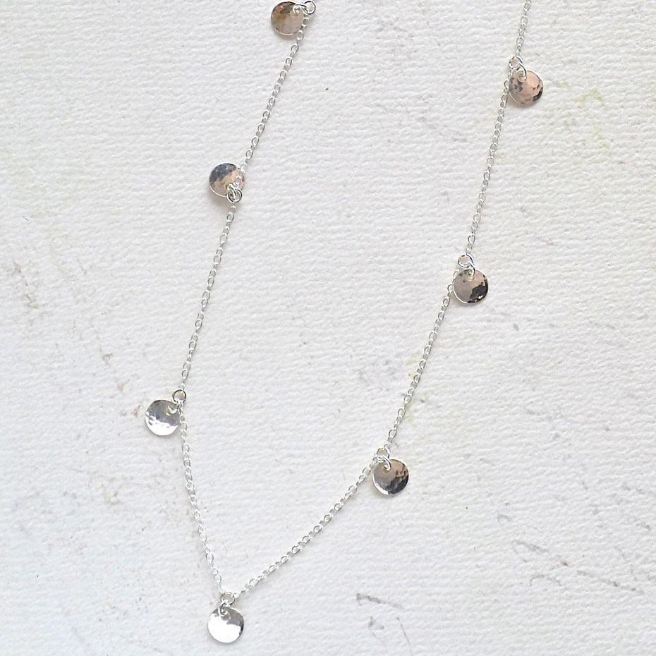 Droplets Necklace - handmade fringe necklace with petite dappled discs - Foamy Wader
