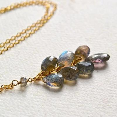 Gray Skies Necklace - blue flash labradorite gemstone tendril dangle necklace - Foamy Wader