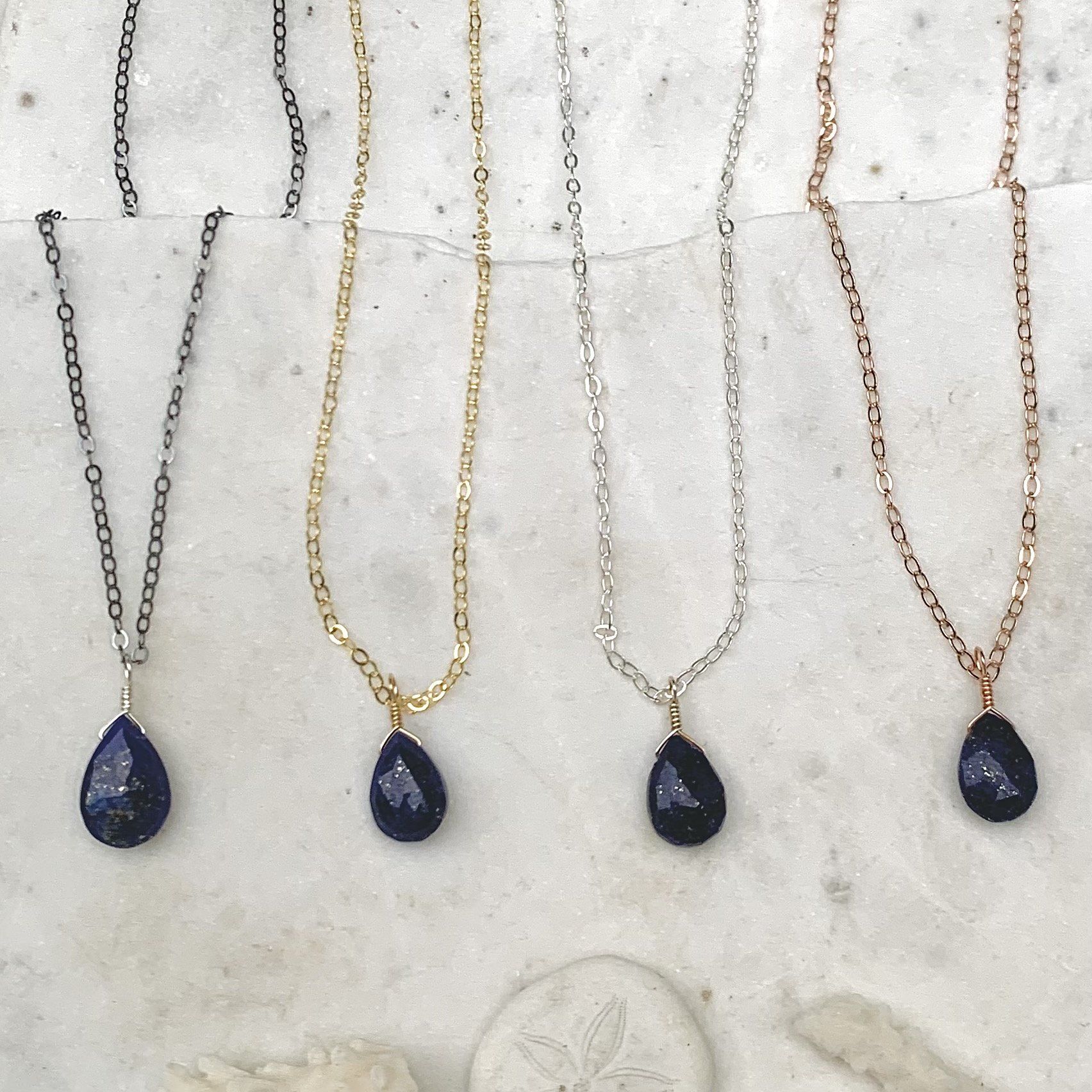 Midnight Solitaire Necklace - blue and gold lapis lazuli gemstone solitaire necklace - Foamy Wader