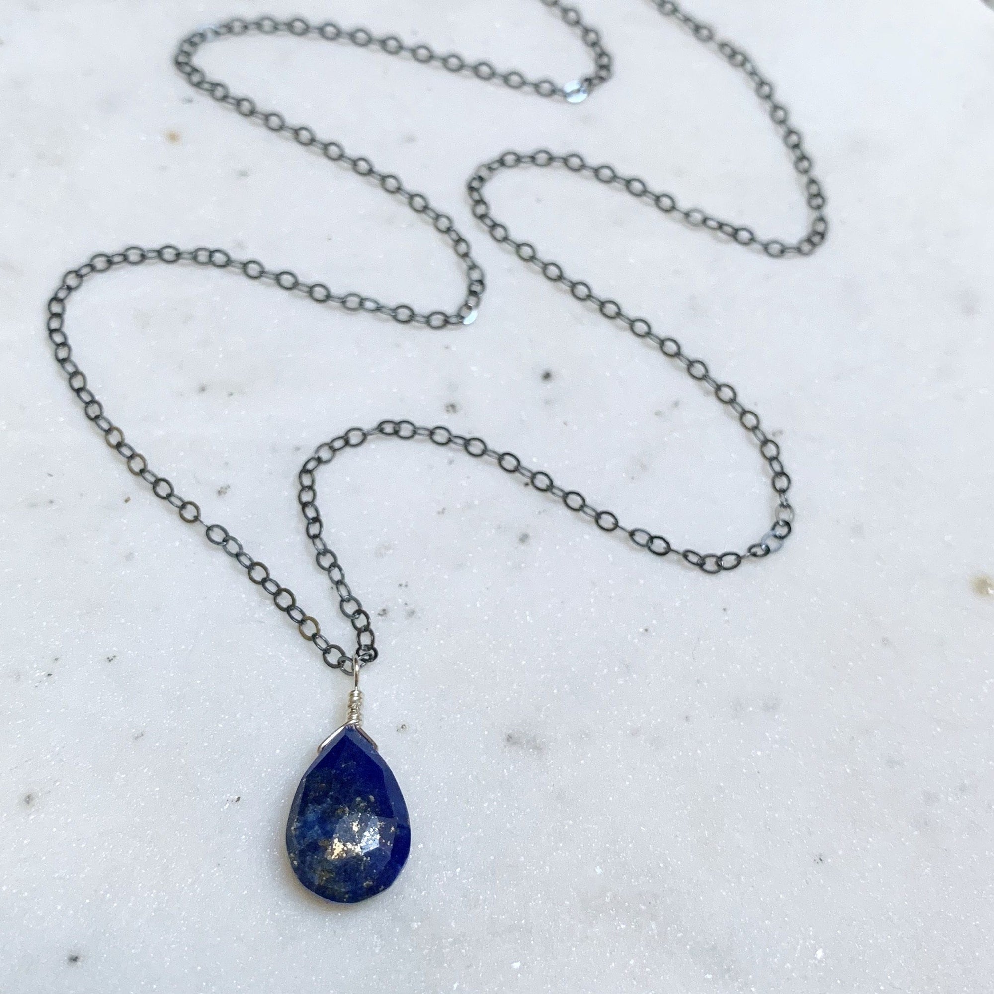 Midnight Solitaire Necklace - blue and gold lapis lazuli gemstone solitaire necklace - Foamy Wader