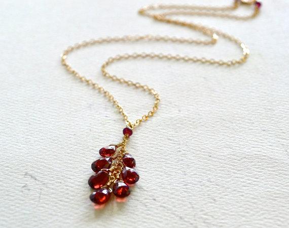 Minoan Necklace - scarlet garnet gemstone tendril dangle necklace - Foamy Wader